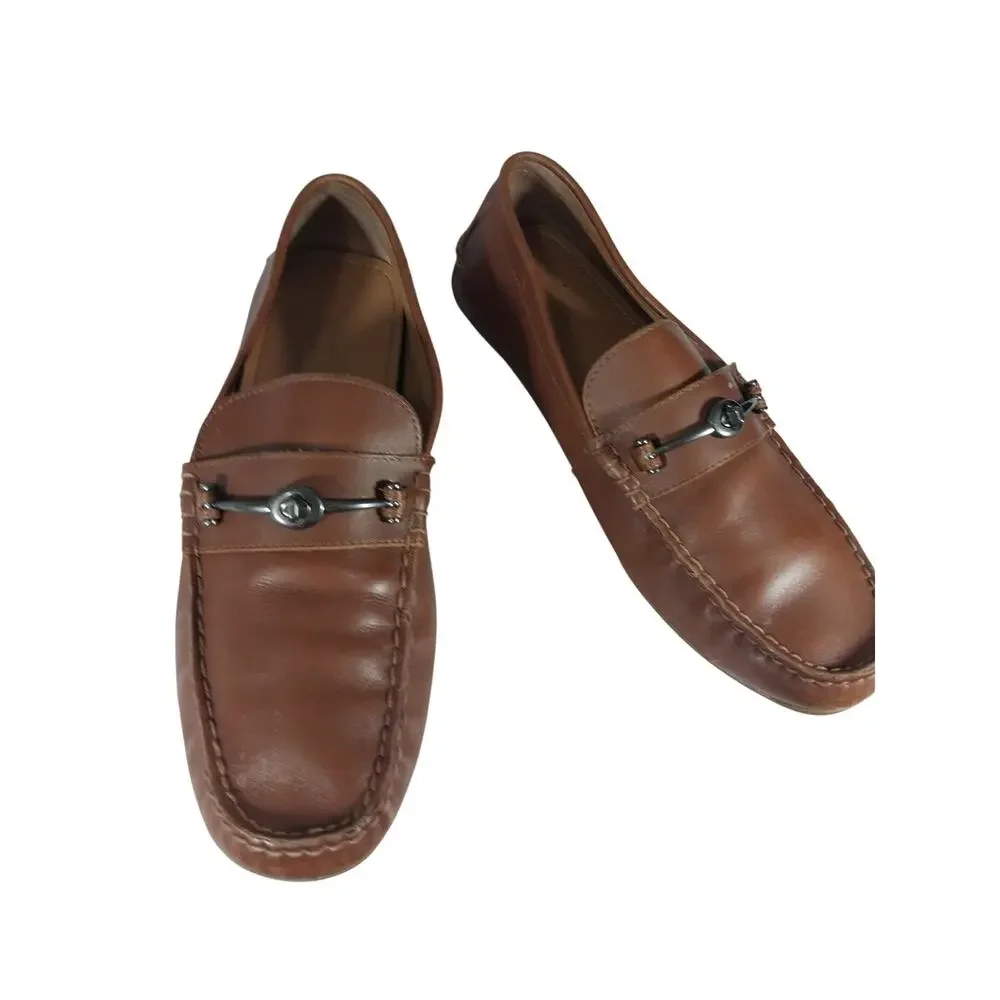 NWOT! COACH! MOTT PECAN BROWN GENUINE LEATHER NUBBY WRAPPED SOLE LOAFERS! 9.5M